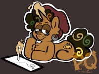 a cartoon of a pony writing on a piece of paper