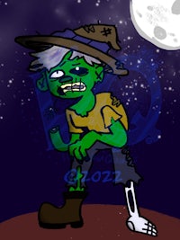 a cartoon zombie standing in front of the moon